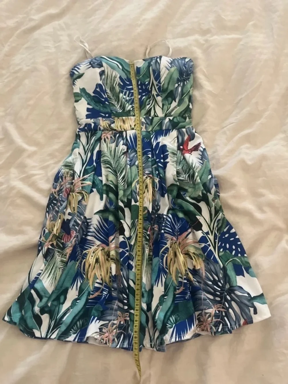 Tropical Print Strapless Kids Dress in Green and Blue - Picture 4 of 7